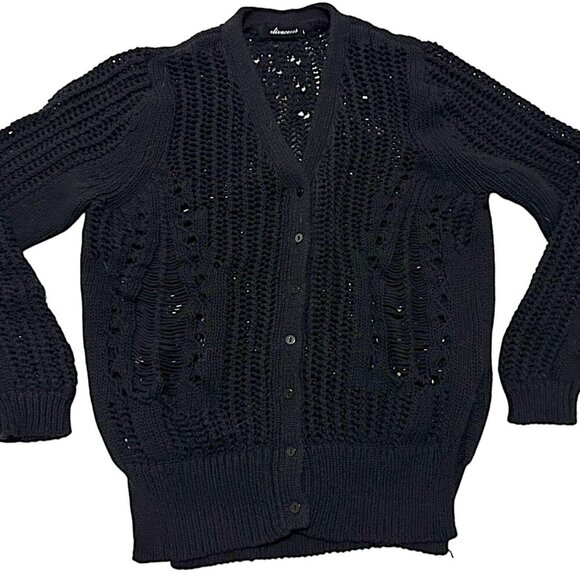 Olivaceous Cotton Cardigan with Open weave, Black, Size L - Picture 6 of 16